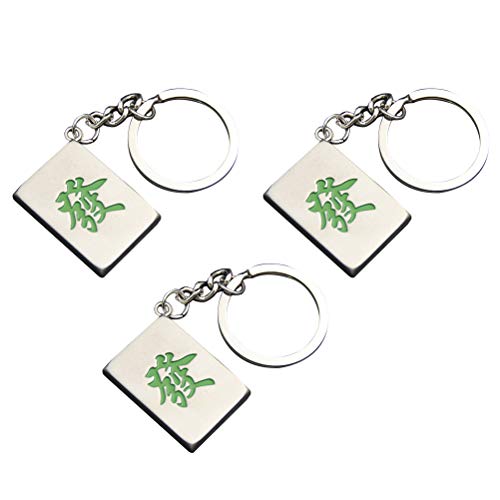 IMIKEYA 3PCS Creative Mahjong Fortune Keychain Metal Car Key Colgante (Plata Verde)