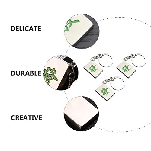 IMIKEYA 3PCS Creative Mahjong Fortune Keychain Metal Car Key Colgante (Plata Verde)