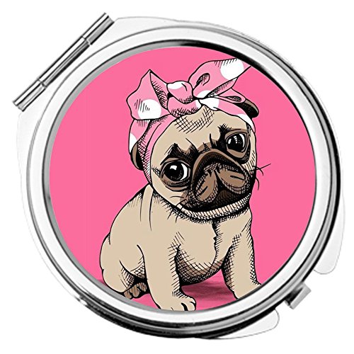 Impresi¨n Pug Dog Kawaii Usar En Mirror para Mujeres Metal