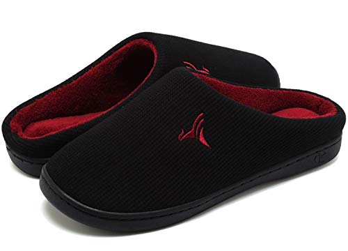 incarpo Zapatillas Casa Hombre Antideslizante de Interior y Exterior Pantuflas Vellón de Coral Cálido y Confortable Zapatillas,Rojo Negro,42/43 EU