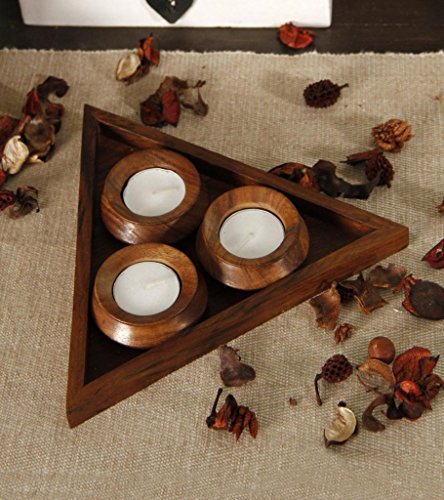 India narcosis de madera juego de 3 portavelas para velas de té con Base bandeja acolchada para ordenador portátil
