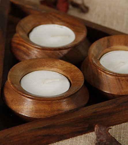 India narcosis de madera juego de 3 portavelas para velas de té con Base bandeja acolchada para ordenador portátil
