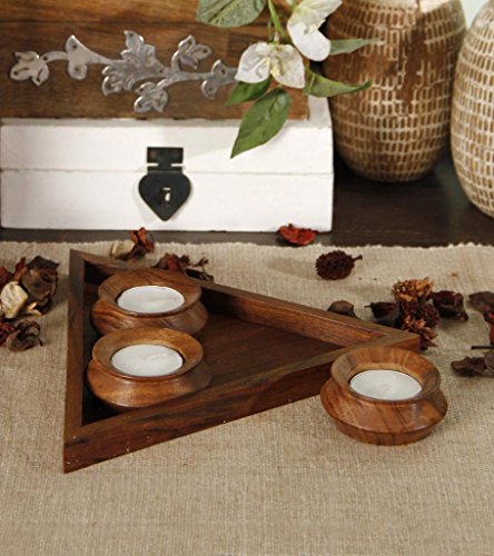 India narcosis de madera juego de 3 portavelas para velas de té con Base bandeja acolchada para ordenador portátil