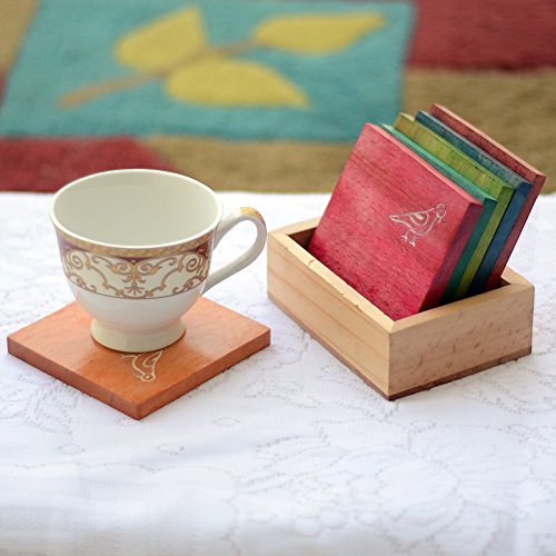 India narcosis tallada de madera marrón juego de 2 salvamanteles