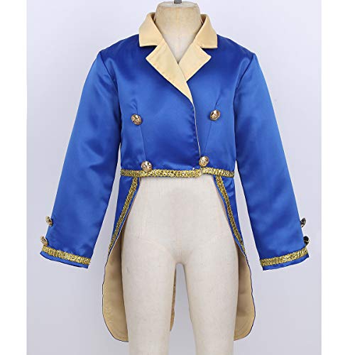 inlzdz Disfraces de Rey para Niños Traje de Esmoquin Manga Largo Retro Chaqueta Capa del Príncipe Costume Cosplay para Halloween Carnaval Fiesta Azul 3 años