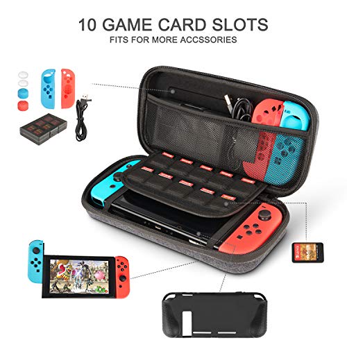 innoAura 11 en 1 Kit accesorios para NS Switch, con funda de transporte, Estuche De Juegos, funda de TPU, fundas para controles Joycon, tapas para Joystick y protector de pantalla