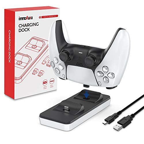 innoAura Estación de Carga portátil para mandos PS5, Cargador Dual de mandos PS5 con 2 Puertos de Carga Tipo C extraíbles (Blanco)
