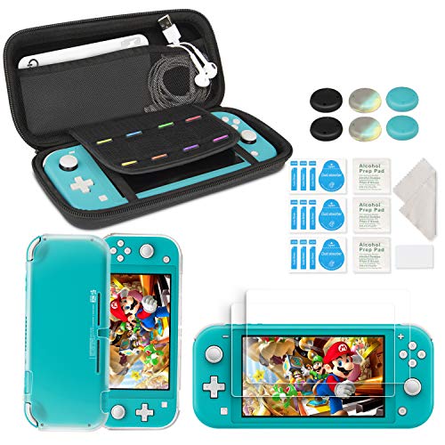 innoAura Kit de Accesorios para NS Switch Lite, incluye Funda con 8 Tarjetas de Juego, Funda de TPU, 2 Protectores de Pantalla de Vidrio Templado para los Accesorios de Switch Lite