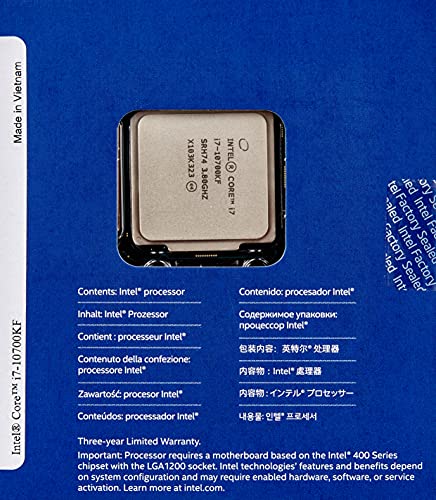 Intel Core i7-10700KF - Procesador (3,80 GHz; Casquillo LGA1200; Caja de 125 W)