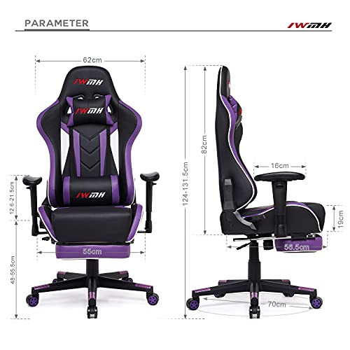 IntimaTe WM Heart Silla Gaming Reposapies, Ergonómica Silla Racing Reclinable Respaldo Alto con Cojín Lumbar & Cabeza Almohada, Sillas de Oficina con Ajustable Reposabrazos, Púrpura