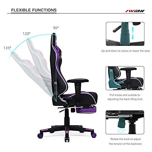 IntimaTe WM Heart Silla Gaming Reposapies, Ergonómica Silla Racing Reclinable Respaldo Alto con Cojín Lumbar & Cabeza Almohada, Sillas de Oficina con Ajustable Reposabrazos, Púrpura