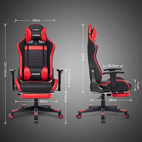 Intimate WM Heart Silla Gaming, Silla Gaming Ergonómica Silla Gamer con Reposapiés Racing Silla Silla Reclinable con Alto Respaldo, PC Silla (Rojo)