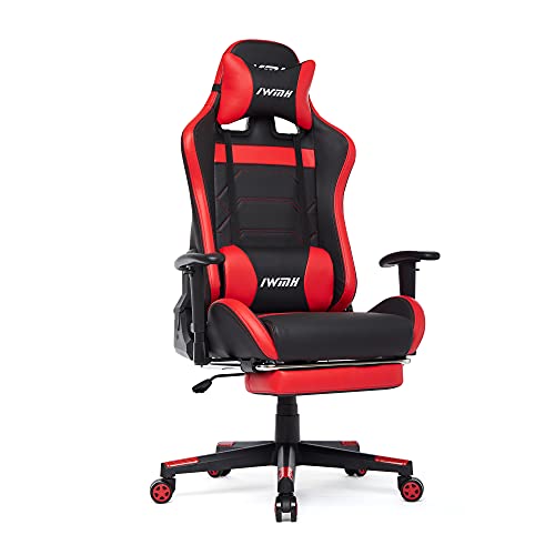Intimate WM Heart Silla Gaming, Silla Gaming Ergonómica Silla Gamer con Reposapiés Racing Silla Silla Reclinable con Alto Respaldo, PC Silla (Rojo)