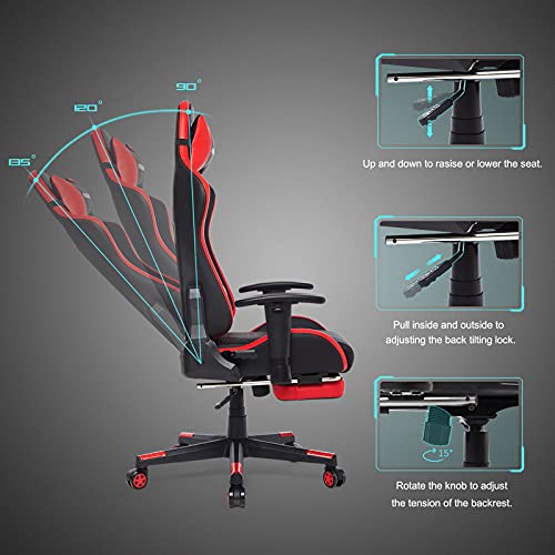 Intimate WM Heart Silla Gaming, Silla Gaming Ergonómica Silla Gamer con Reposapiés Racing Silla Silla Reclinable con Alto Respaldo, PC Silla (Rojo)