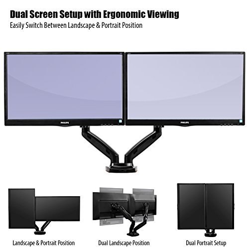 Invision Soporte Monitor Doble PC Brazo - Gas Asistido Soporte para Escritorio Ajustable Ergonómico con Abrazadera para 17–27” - VESA 75x75mm & 100x100mm - Peso 2-6.5kg (MX300)