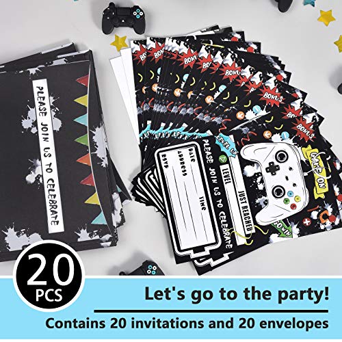Invitación a Fiesta de Videojuegos - 20 Set Invitaciones con Sobres para Fiesta de Cumpleaños de Videojuegos Tarjetas de Invitación Impresas a Doble Cara