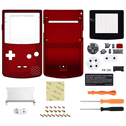 IPS Ready Upgraded eXtremeRate Carcasa para Gameboy Color Funda Protector Placa Cubierta Shell con Botones para GBC-Compatible con IPS V2 & LCD Estándar-NO Incluye Consola&Pantalla IPS(Rojo Escarlata)