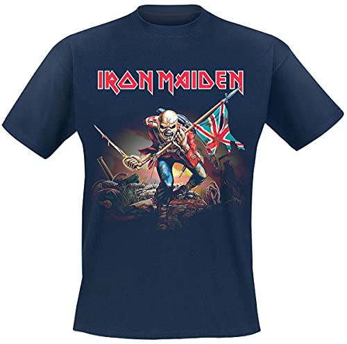 Iron Maiden Trooper Hombre Camiseta Azul Marino L, 100% algodón, Regular
