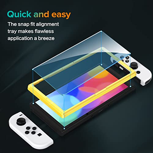 ivoler 4 Piezas Protector de Pantalla Compatible con Nintendo Switch OLED Modelo 7 Pulgadas 2021 Modelo, Incluye Marco de Instalación Fácil, Cristal Vidrio Templado Premium