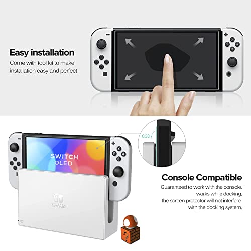 ivoler 4 Piezas Protector de Pantalla Compatible con Nintendo Switch OLED Modelo 7 Pulgadas 2021 Modelo, Incluye Marco de Instalación Fácil, Cristal Vidrio Templado Premium