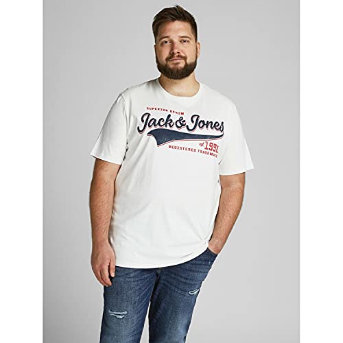 Jack & Jones Plus Jjelogo 2 Col Noos PS-Camiseta de Manga Corta con Cuello Redondo, Cloud Dancer, 4XL para Hombre