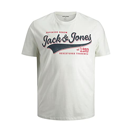 Jack & Jones Plus Jjelogo 2 Col Noos PS-Camiseta de Manga Corta con Cuello Redondo, Cloud Dancer, 4XL para Hombre