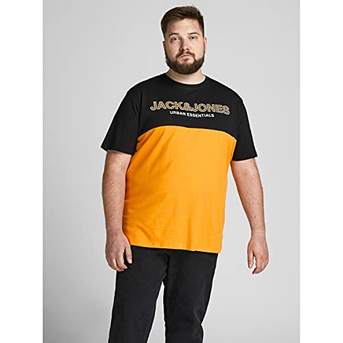 Jack & Jones Plus Jjeurban Blocking tee SS O-Neck Noos PS Camiseta, Naranja Dorada. Detalles: impresión Dorada y Blanca, 5XL para Hombre