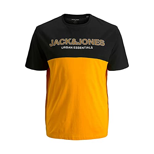 Jack & Jones Plus Jjeurban Blocking tee SS O-Neck Noos PS Camiseta, Naranja Dorada. Detalles: impresión Dorada y Blanca, 5XL para Hombre