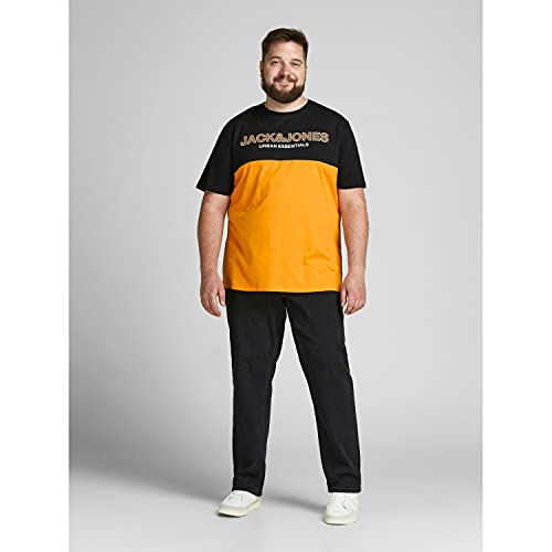 Jack & Jones Plus Jjeurban Blocking tee SS O-Neck Noos PS Camiseta, Naranja Dorada. Detalles: impresión Dorada y Blanca, 5XL para Hombre