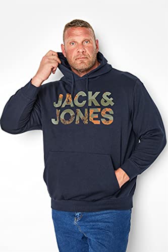 JACK&JONES PLUS JJSOLDIER Logo Sweat Hood PS Sudadera con Capucha, Azul Marino, 3XL Grandes para Hombre