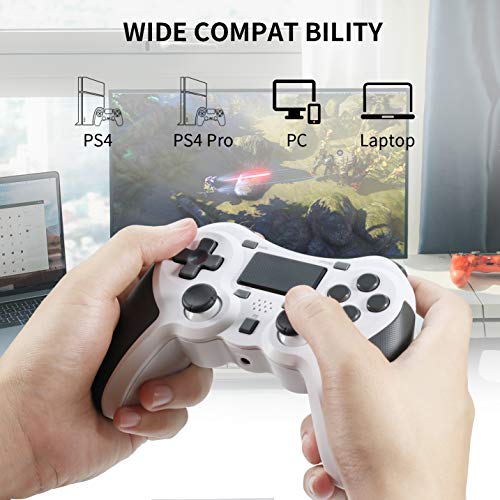 JAMSWALL Mando para PS4, Controlador Inalámbrico Para PlayStation 4 y PC, Panel Táctil Gamepad con Doble Vibración y Función de Audio, Agarre Antideslizante y Panel Táctil LED, Blanco