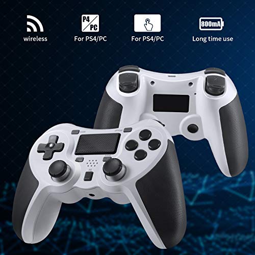 JAMSWALL Mando para PS4, Controlador Inalámbrico Para PlayStation 4 y PC, Panel Táctil Gamepad con Doble Vibración y Función de Audio, Agarre Antideslizante y Panel Táctil LED, Blanco