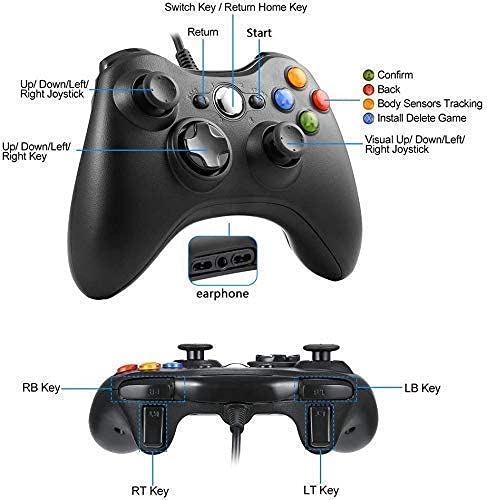 JAMSWALL&1 Xbox 360 Mando de Gamepad, Controlador Mando USB de Xbox 360 con Vibración, Controlador de Gamepad para Xbox 360 Mando para PC Windows XP/7/8/10