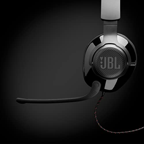JBL Quantum 300 Auriculares para gamers con un diseño llamativo y micrófono, tecnología de virtualización surround, compatible con múltiples plataformas, en negro