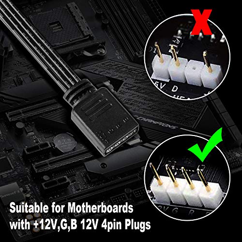 J&D RGB Tiras de Luz LED, 2-Paquete Tira de Luz LED RGB Magnética con Encabezado RGB de 4 Pines para Placa Base/Caja de PC Compatible con Asus Aura/Asrock Aura RGB LED/MSI Mystic Light