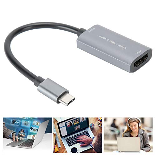 Jectse Tarjeta de Captura de Audio y Video, Tipo C a 4K 1080P HDMI, Compatible con USB-C 4K 1080P Game Live Silver Grey Free Drive Z29A para PC Gaming Xbox Live Streaming