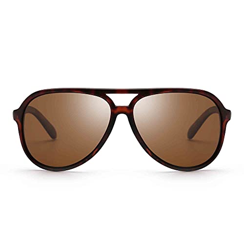 JIM HALO Polarizadas Gafas de Sol Hombre Mujer Oversize Plástico Conduciendo Anteojos(Marco Tortuga/Lente Marrón Polarizado)