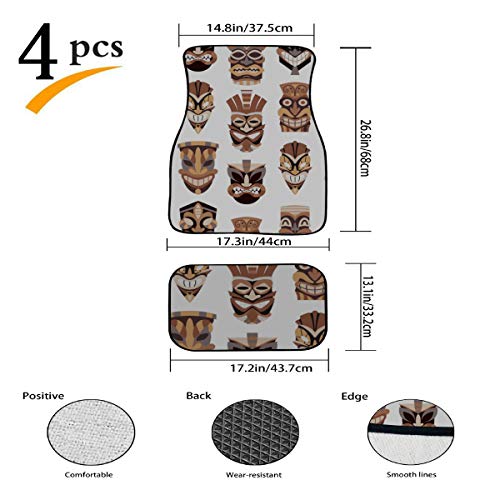 JIUCHUAN 4 Pieces Carpet Car Floor Mats Retro National Tribal Indian Mask Carpet Rugs For Car Front & Rear Non-Slip Carpet with Rubber Backing For Car SUV Van & Truck