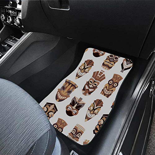 JIUCHUAN 4 Pieces Carpet Car Floor Mats Retro National Tribal Indian Mask Carpet Rugs For Car Front & Rear Non-Slip Carpet with Rubber Backing For Car SUV Van & Truck