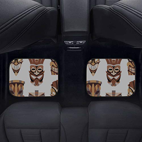 JIUCHUAN 4 Pieces Carpet Car Floor Mats Retro National Tribal Indian Mask Carpet Rugs For Car Front & Rear Non-Slip Carpet with Rubber Backing For Car SUV Van & Truck