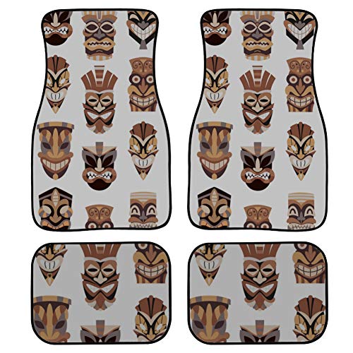 JIUCHUAN 4 Pieces Carpet Car Floor Mats Retro National Tribal Indian Mask Carpet Rugs For Car Front & Rear Non-Slip Carpet with Rubber Backing For Car SUV Van & Truck