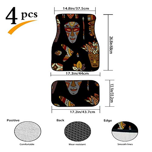 JIUCHUAN 4 Pieces Customized Floor Mats For Cars Retro National Tribal Indian Mask Carpets For Cars Front & Rear Non-Slip Carpet with Rubber Backing For Car SUV Van & Truck