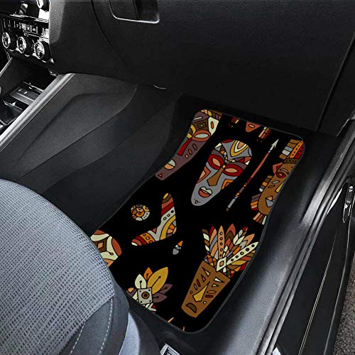 JIUCHUAN 4 Pieces Customized Floor Mats For Cars Retro National Tribal Indian Mask Carpets For Cars Front & Rear Non-Slip Carpet with Rubber Backing For Car SUV Van & Truck