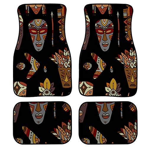 JIUCHUAN 4 Pieces Customized Floor Mats For Cars Retro National Tribal Indian Mask Carpets For Cars Front & Rear Non-Slip Carpet with Rubber Backing For Car SUV Van & Truck