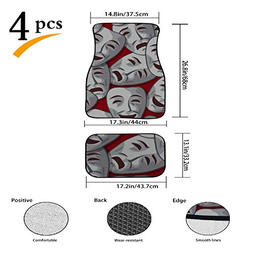 JIUCHUAN 4 Pieces Universal Carpet For Car Retro National Tribal Indian Mask Carpet For Car Floor Front & Rear Non-Slip Carpet with Rubber Backing For Car SUV Van & Truck