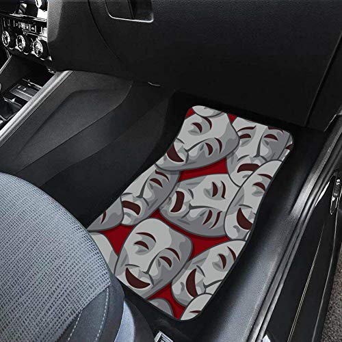 JIUCHUAN 4 Pieces Universal Carpet For Car Retro National Tribal Indian Mask Carpet For Car Floor Front & Rear Non-Slip Carpet with Rubber Backing For Car SUV Van & Truck