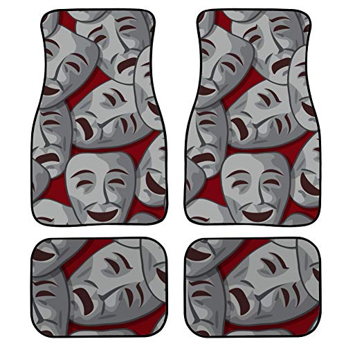 JIUCHUAN 4 Pieces Universal Carpet For Car Retro National Tribal Indian Mask Carpet For Car Floor Front & Rear Non-Slip Carpet with Rubber Backing For Car SUV Van & Truck