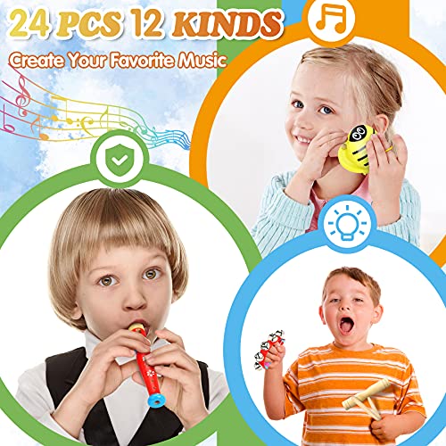 Jojoin 24 Pcs Juguetes Instrumentos Musicales, 12 Tipos de Juguetes de Instrumentos, Instrumentos Musicales Madera, Educativo Musical para Bebés, Regalos para Niños de Navidad y Cumpleaños etc.