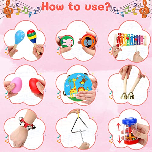 Jojoin 24 Pcs Juguetes Instrumentos Musicales, 14 Tipos de Juguetes de Instrumentos, Instrumentos Musicales Madera, Educativo Bebés, Juguete y Regalos para Niños de Navidad y Cumpleaños etc