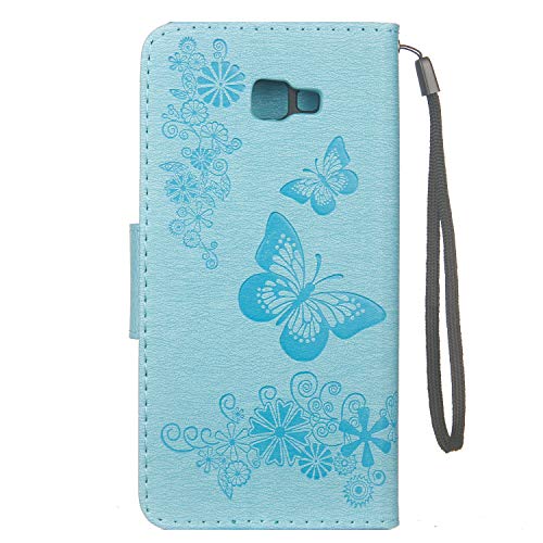 JOMA E-Shop Funda para Samsung Galaxy J4 Plus, Galaxy SJ4 Plus, funda tipo cartera, piel sintética, con ranuras para tarjetas, funda con tapa para Samsung Galaxy J4 Plus/J4+ (azul)